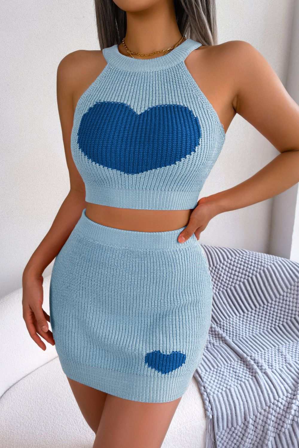 Heart Contrast Ribbed Sleeveless Knit Top