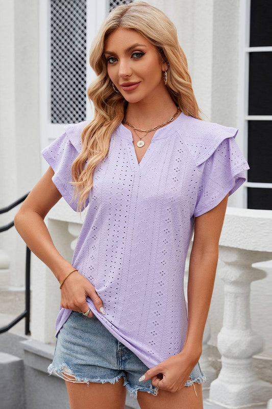Eyelet Notched Flutter Sleeve