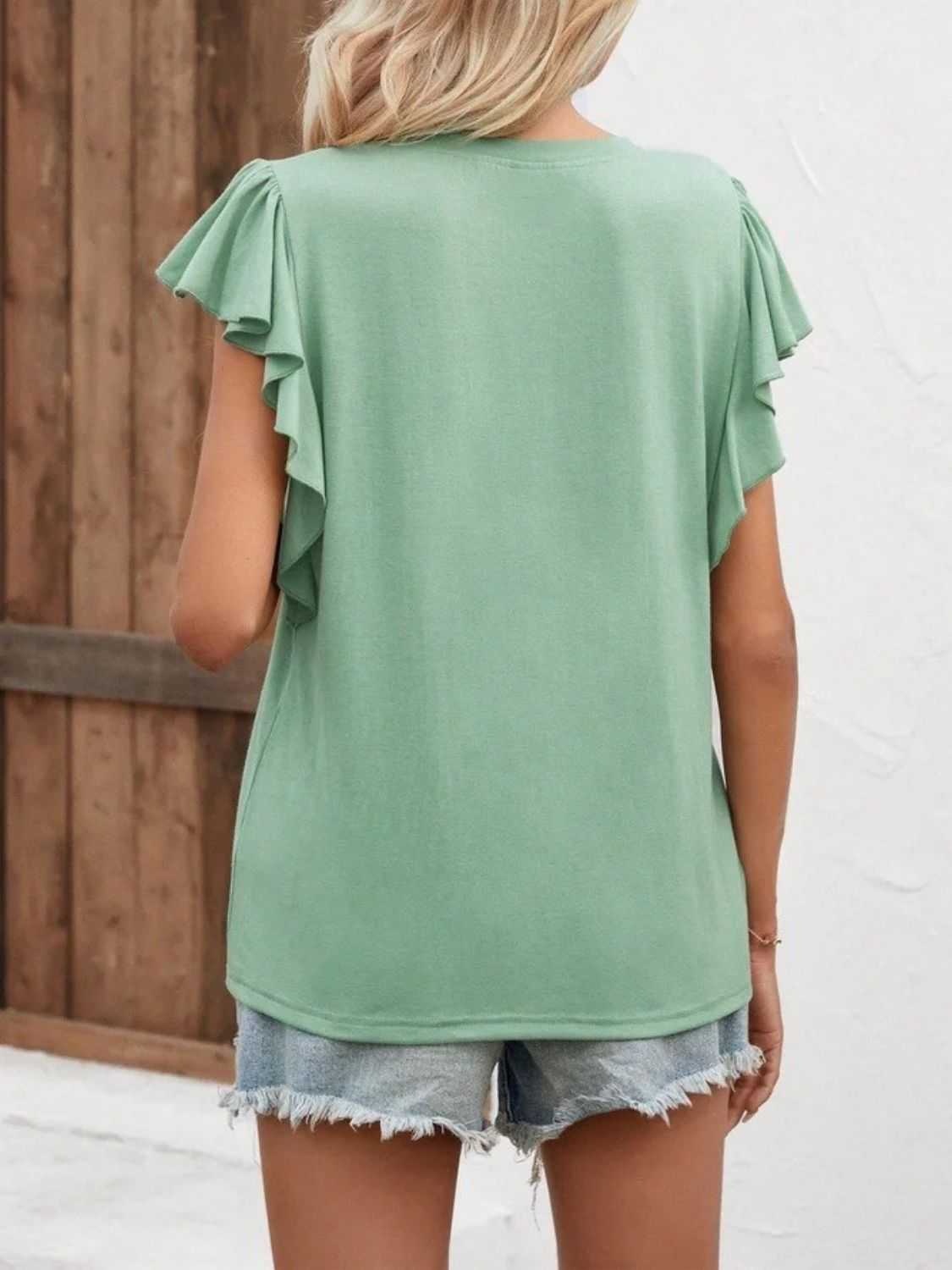 Full Size Ruffled Notched Cap Sleeve