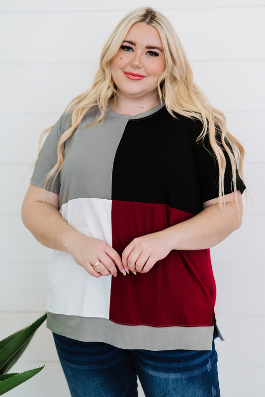 Size Color Block Round Neck