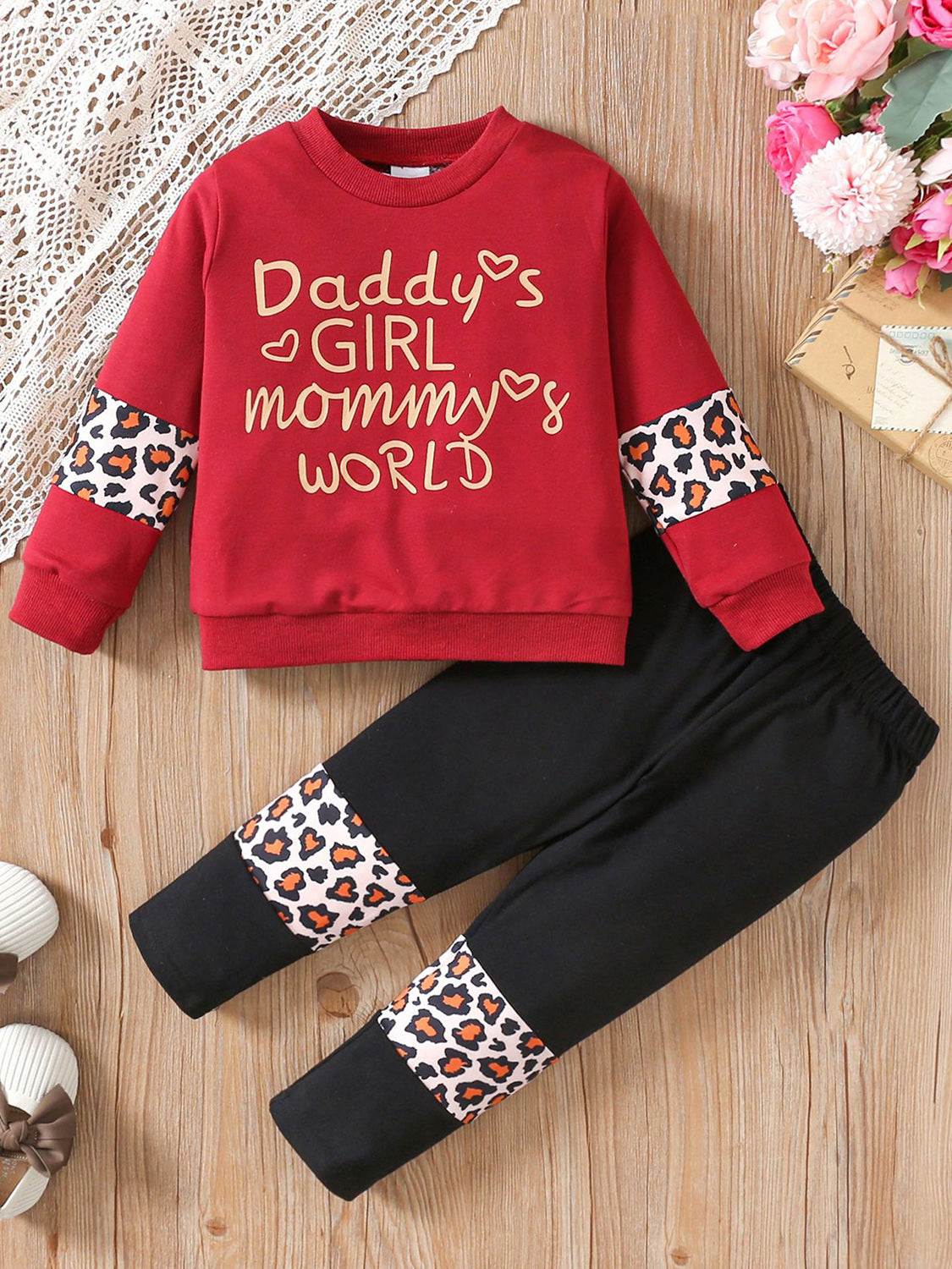 WORLD Leopard Top DADDY'S GIRL MOMMY'S Pants Set