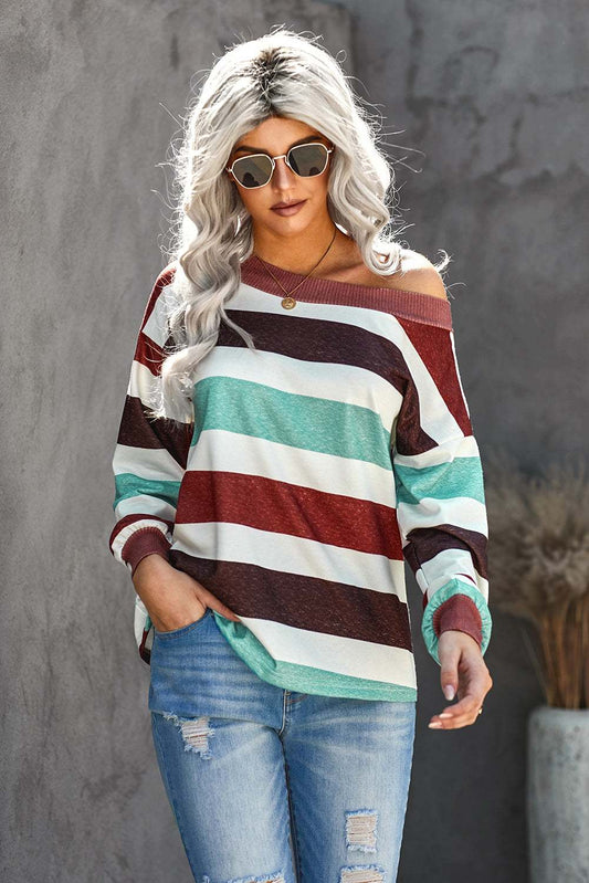 Shoulder Striped Color Block Top
