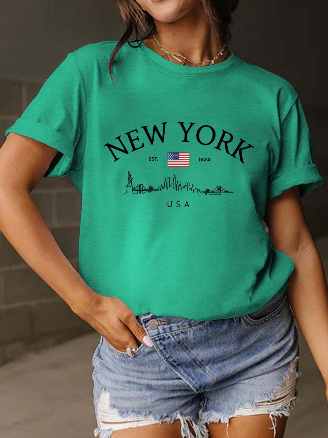 Full Size Letter Graphic Round Neck Short Sleeve