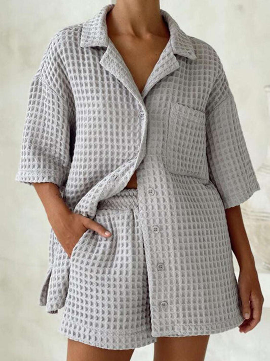 Waffle-Knit Dropped Shoulder Top