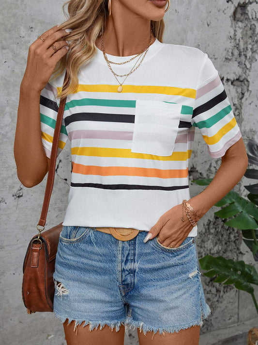 Striped Round Neck Short Sleeve