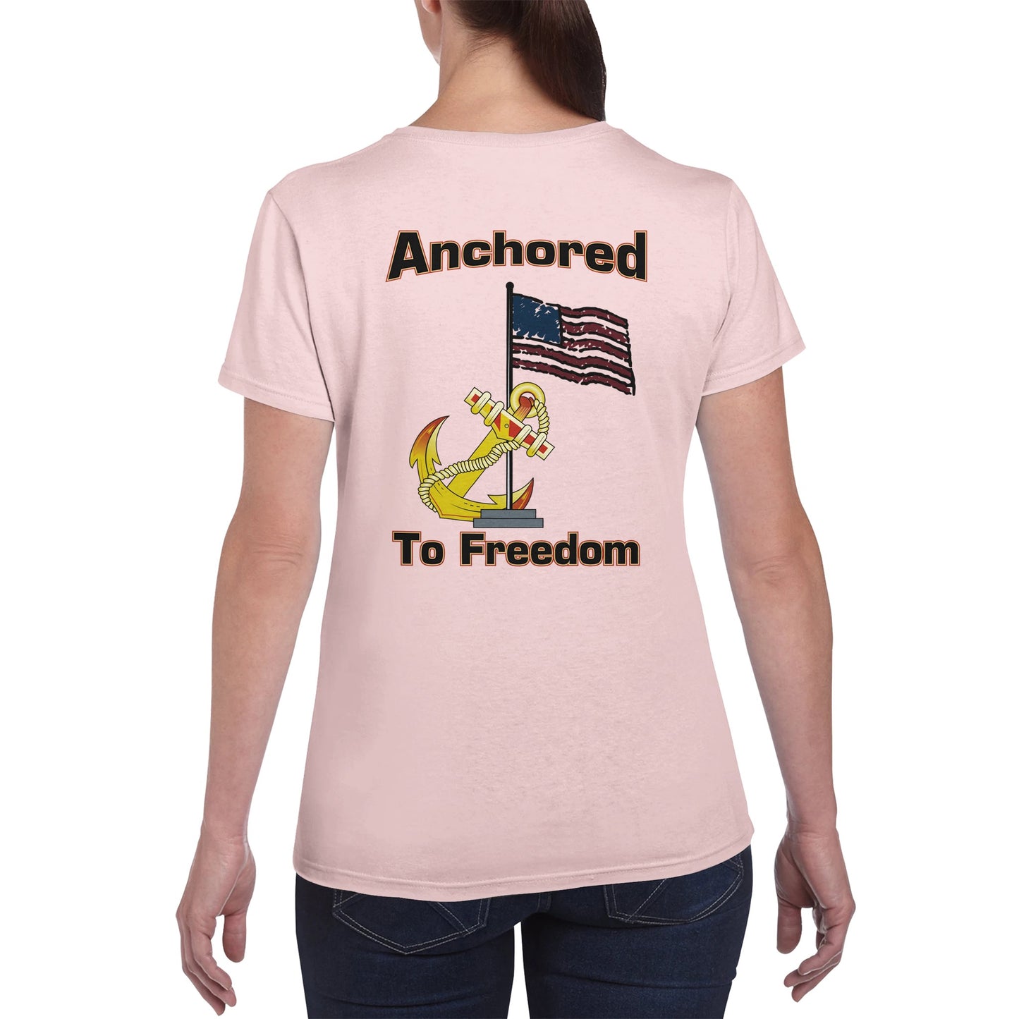 Heavyweight Womens Crewneck T-shirt - Anchored to Freedom new