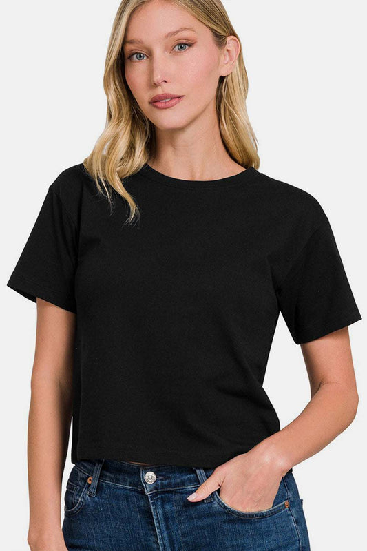 Zenana Round Neck Short Sleeve Cropped
