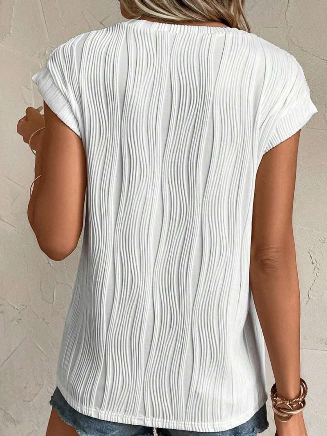 Textured Round Neck Cap Sleeve
