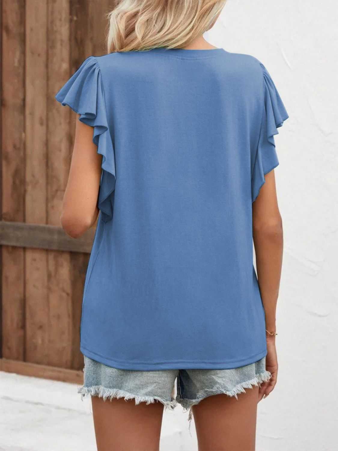 Full Size Ruffled Notched Cap Sleeve