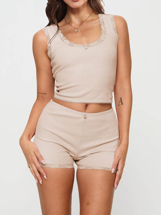 Scoop Neck Wide Strap Top and Shorts Set
