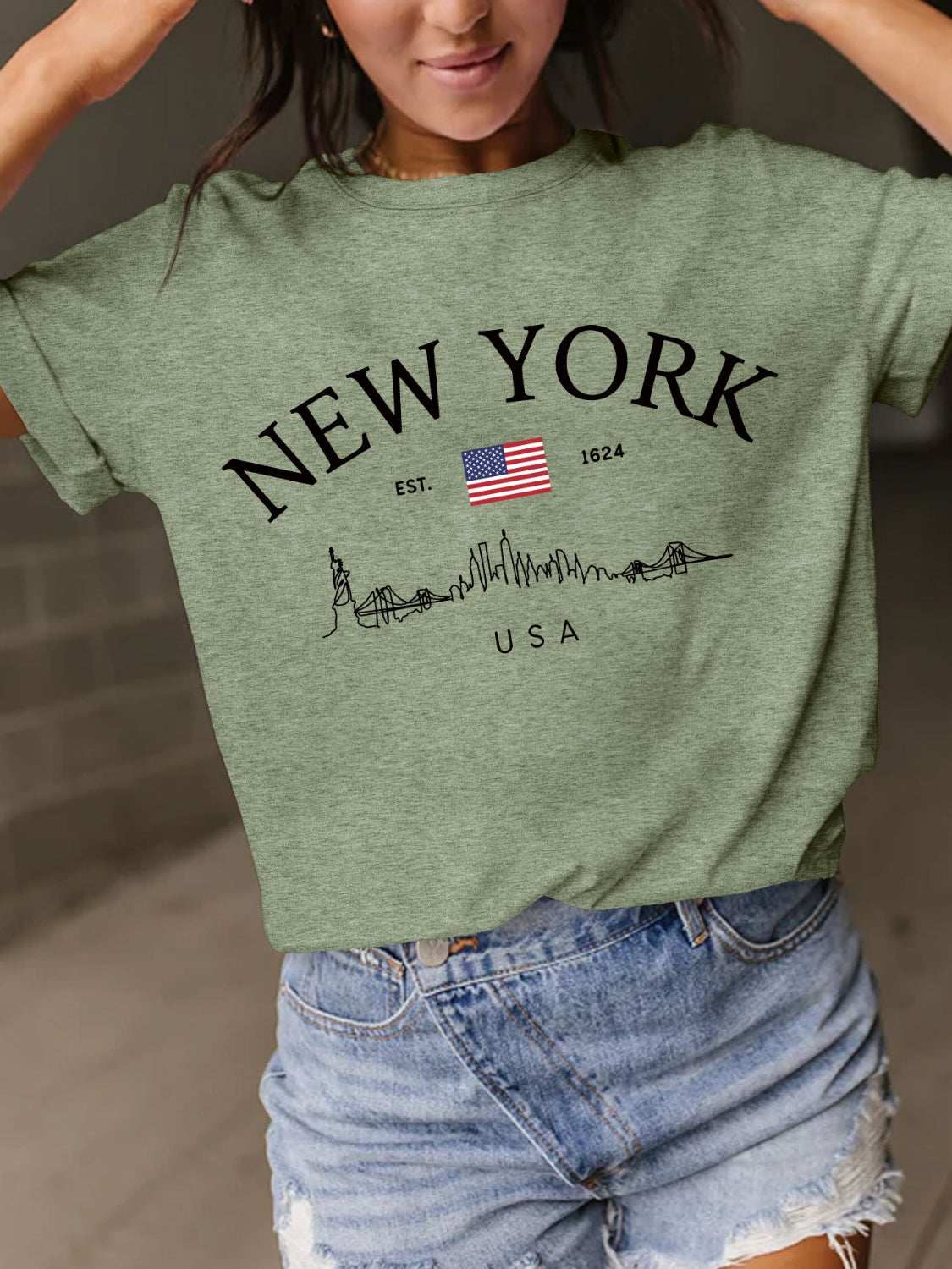 Full Size Letter Graphic Round Neck Short Sleeve