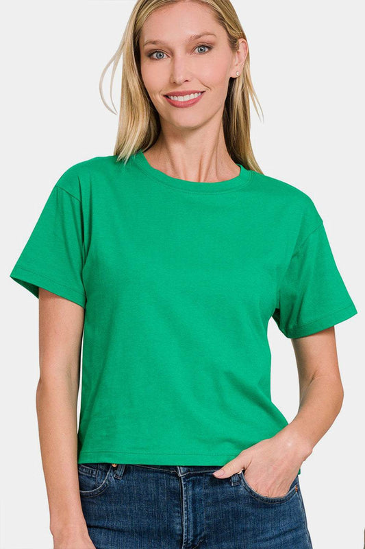 Zenana Round Neck Short Sleeve Cropped