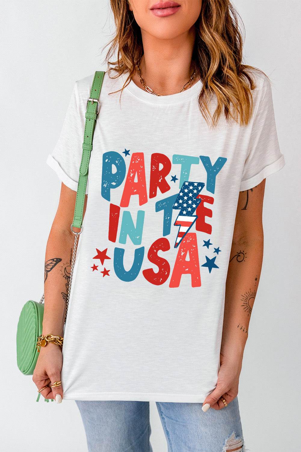 Letter Graphic Round Neck Short Sleeve