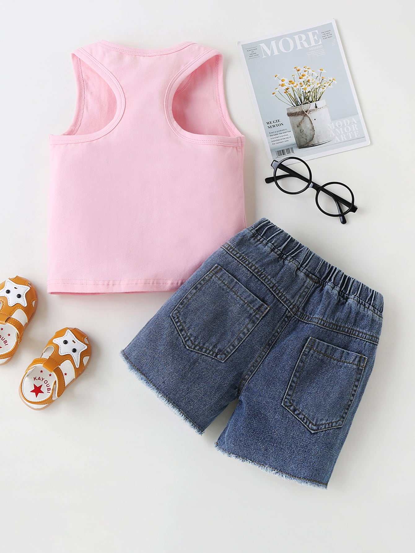 Raw Hem Denim Shorts Set