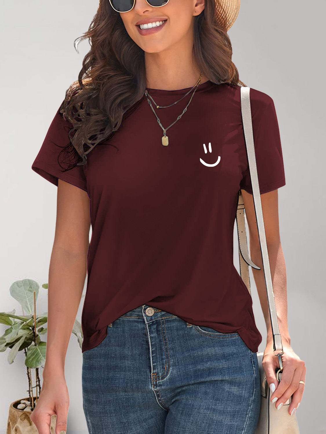 Smile Graphic Round Neck Short Sleeve