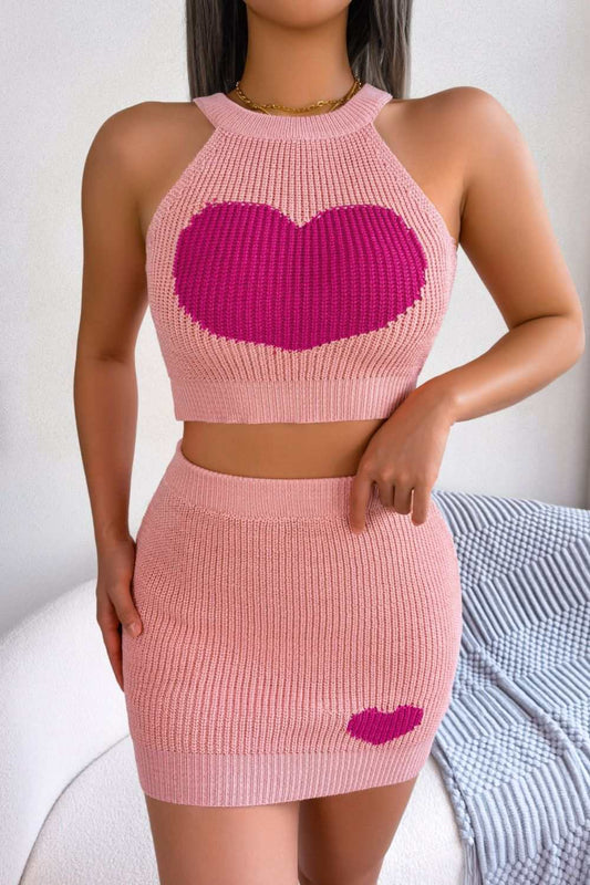 Heart Contrast Ribbed Sleeveless Knit Top