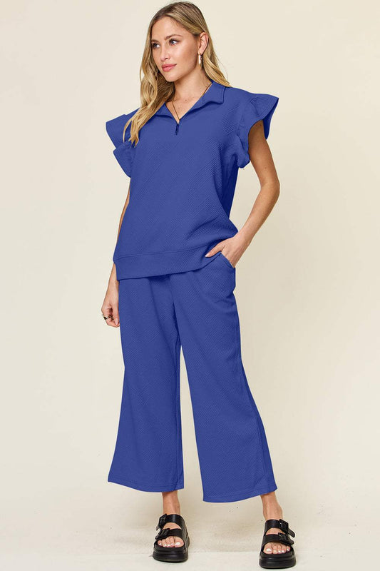 Texture Ruffle Short Sleeve Top