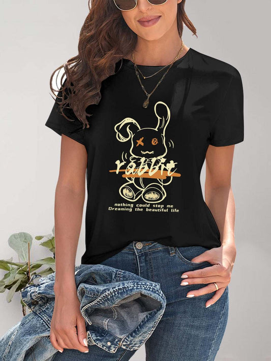 Rabbit Graphic Round Neck Short Sleeve