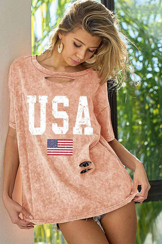 BiBi Washed American Flag Graphic Distressed