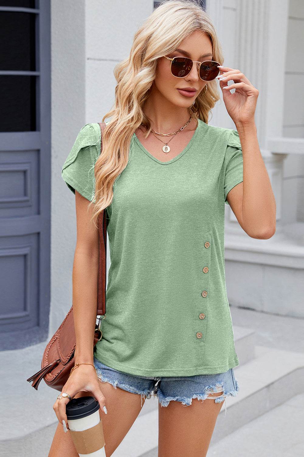 -Neck Petal Sleeve