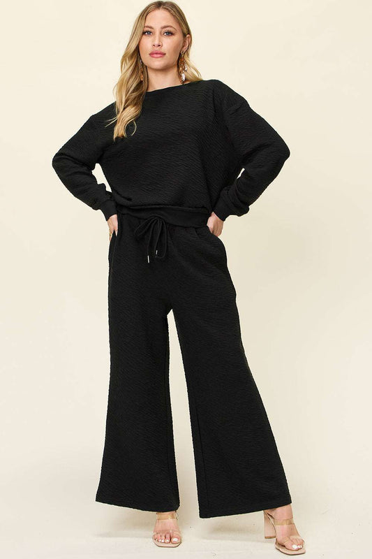 Full Size Texture Long Sleeve Top