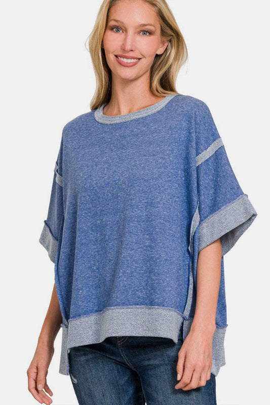 Zenana Contrast Trim Drop Shoulder