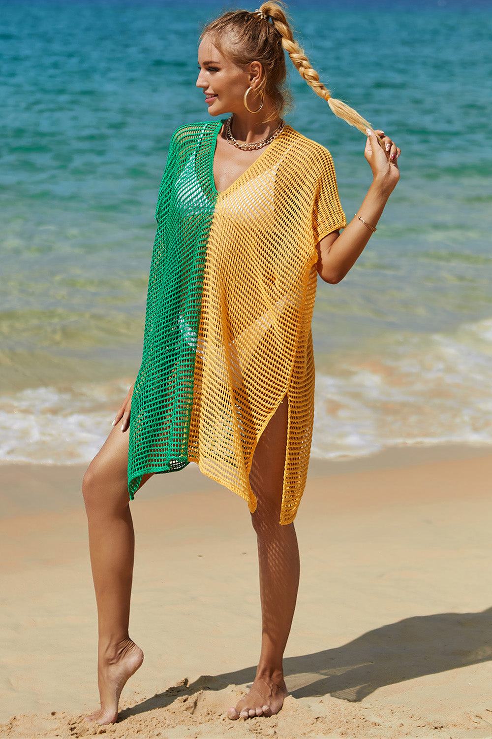 Openwork Contrast Slit Knit Cover