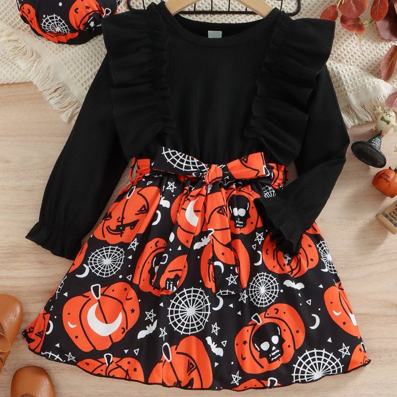 Halloween Theme Bow Front Round Neck Dress