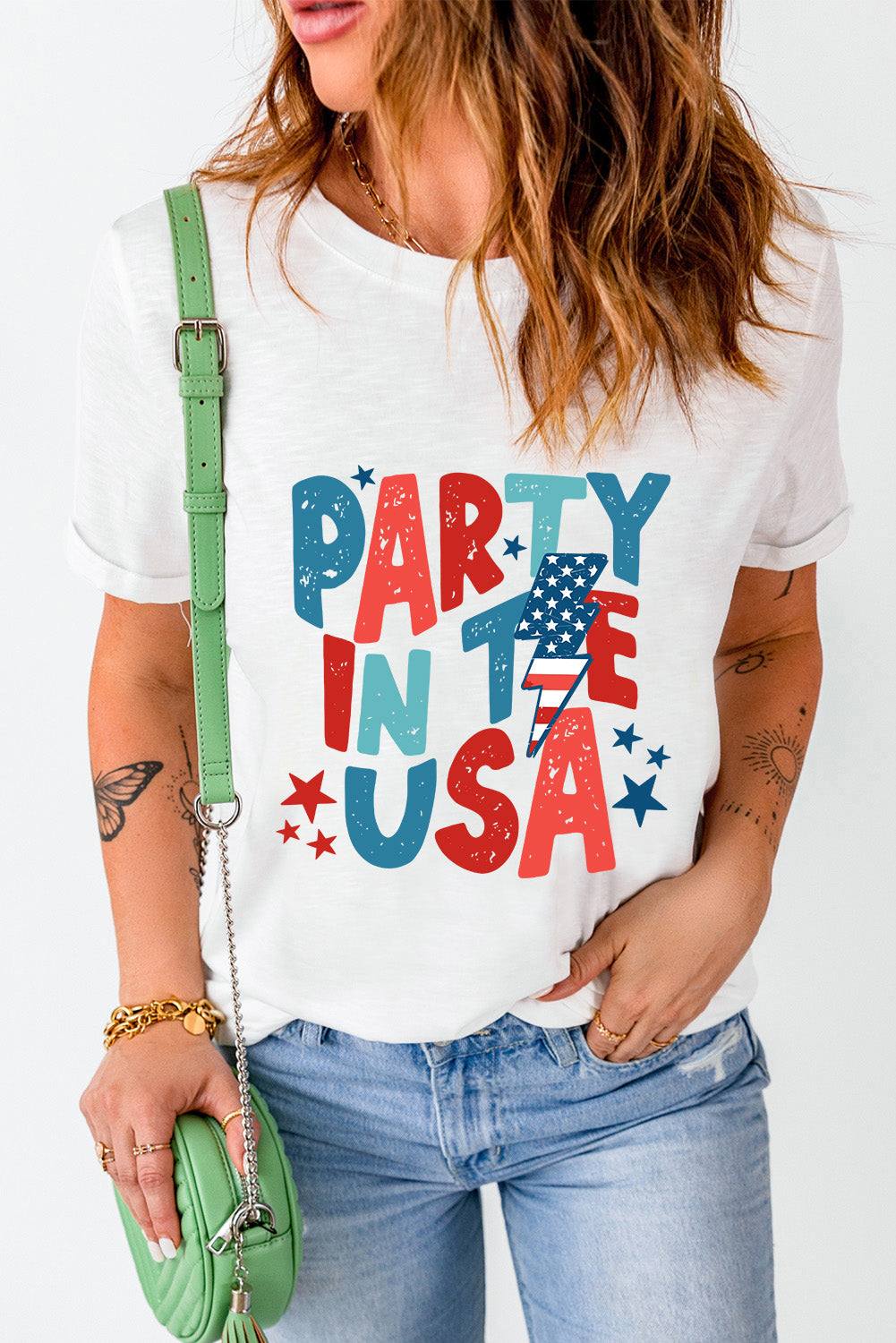 Letter Graphic Round Neck Short Sleeve