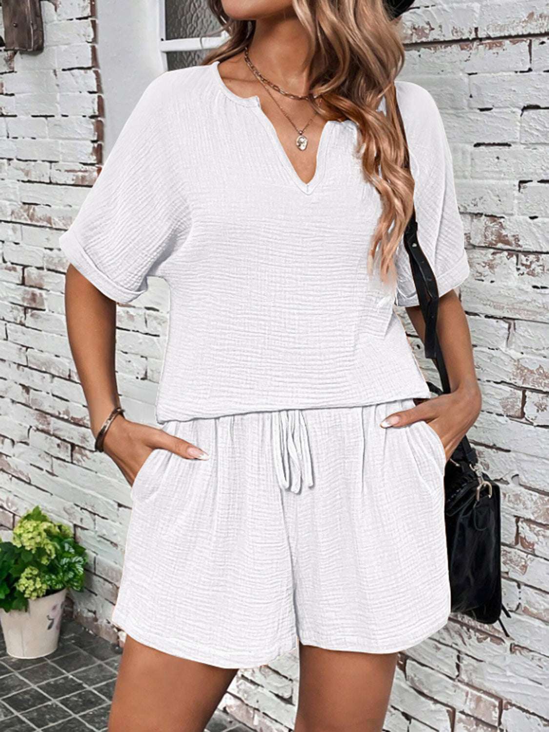 Notched Half Sleeve Top