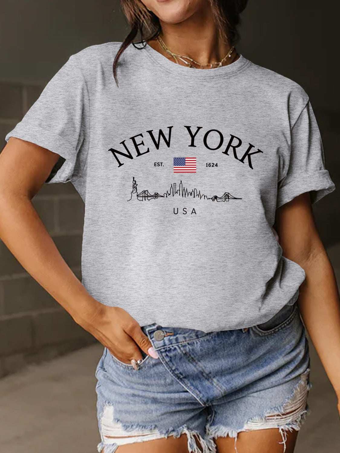 Full Size Letter Graphic Round Neck Short Sleeve