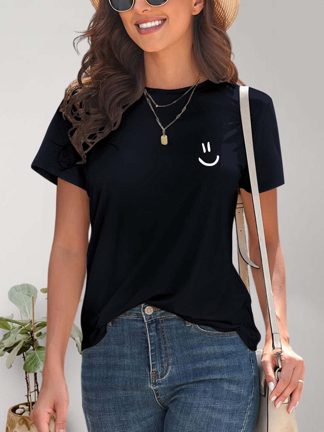 Smile Graphic Round Neck Short Sleeve