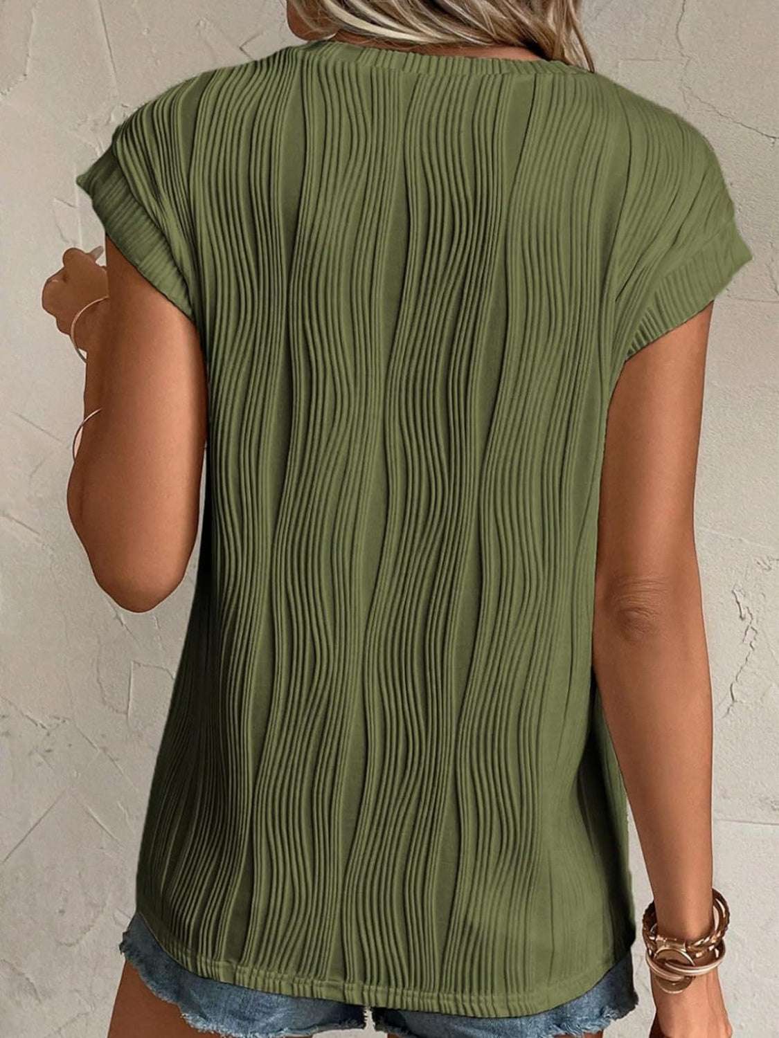Textured Round Neck Cap Sleeve