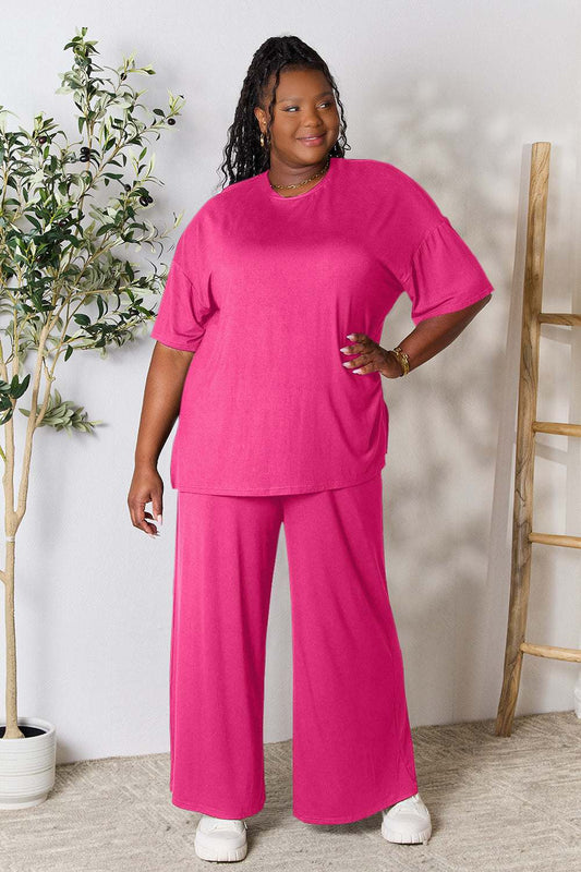 Full Size Round Neck Slit Top