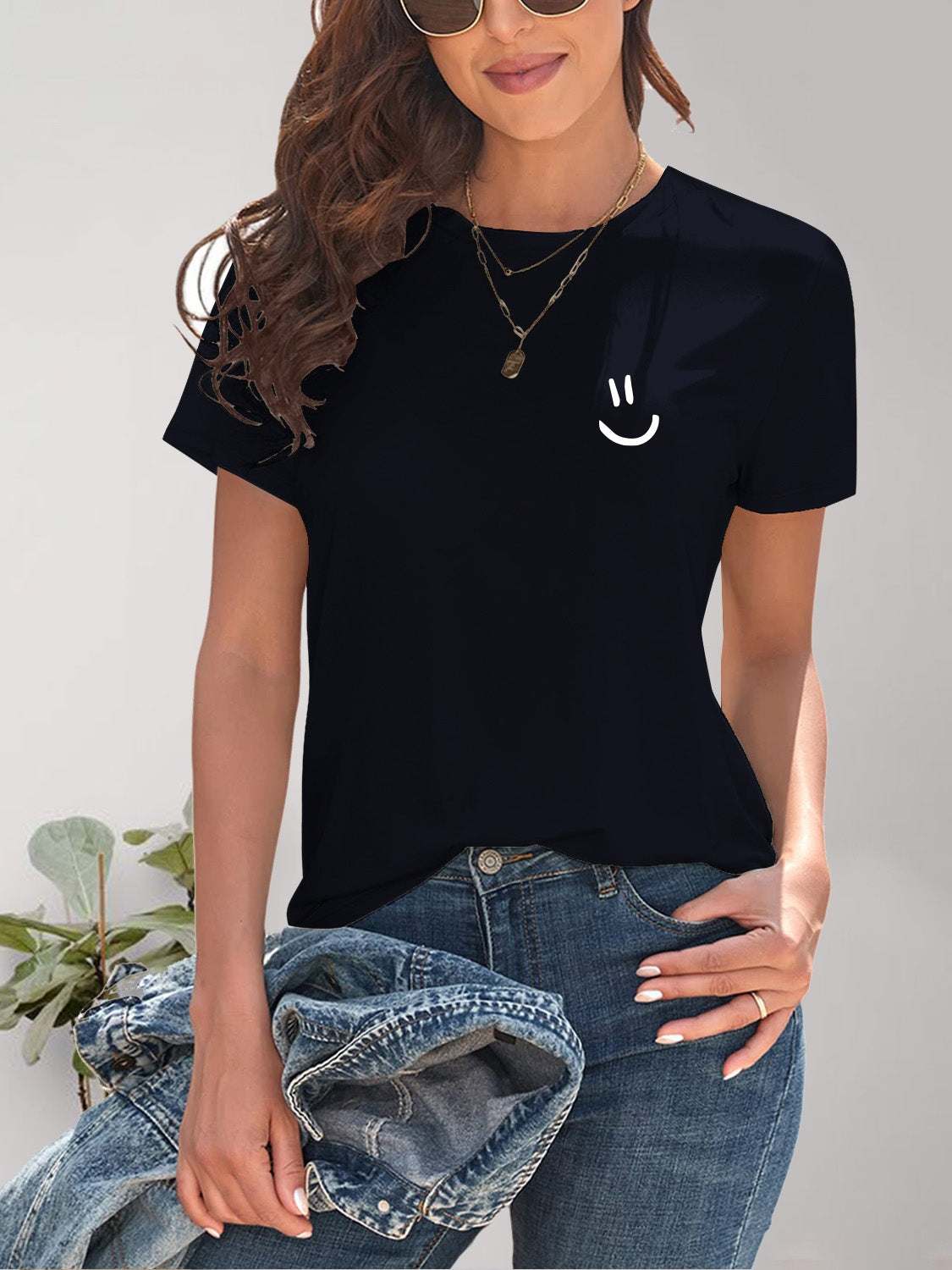 Smile Graphic Round Neck Short Sleeve