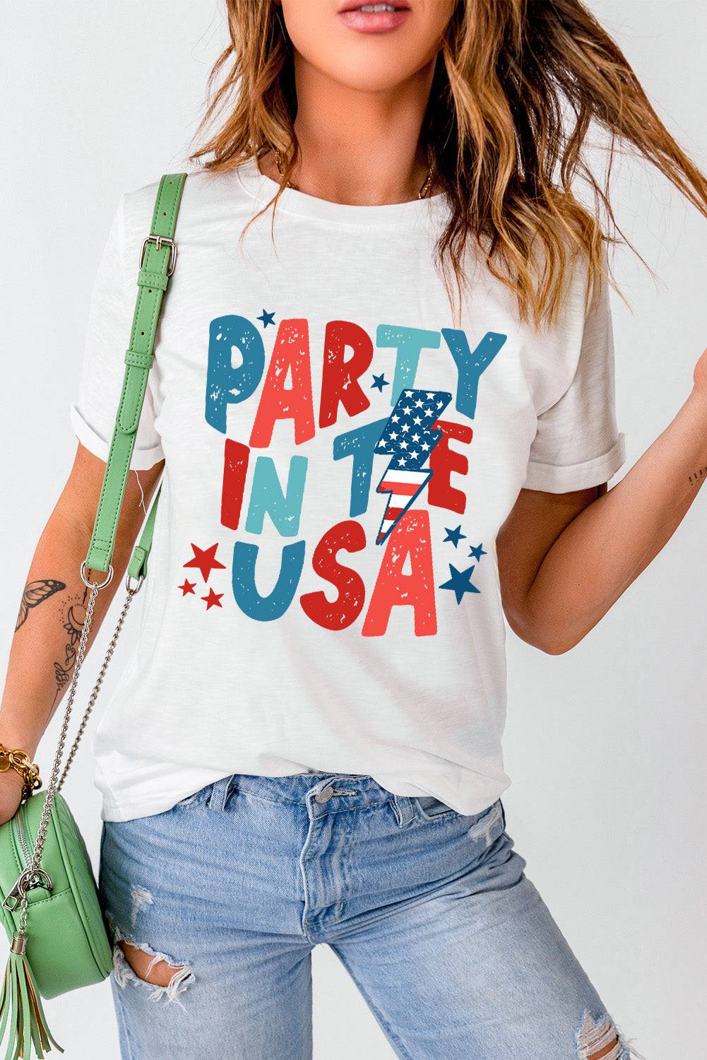 Letter Graphic Round Neck Short Sleeve