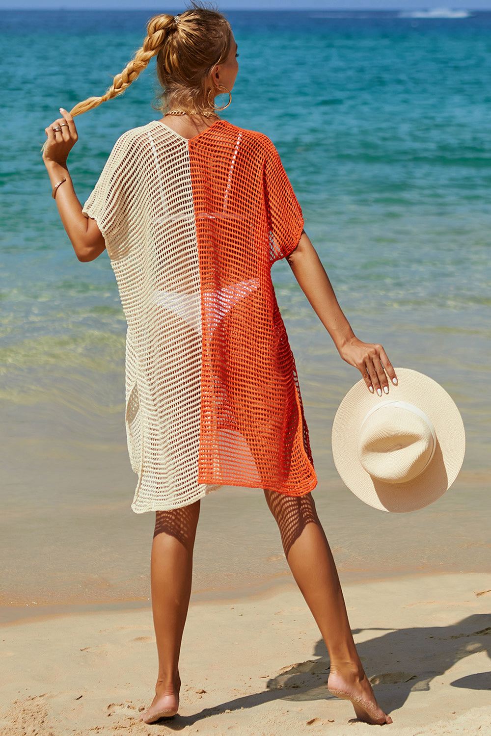 Openwork Contrast Slit Knit Cover