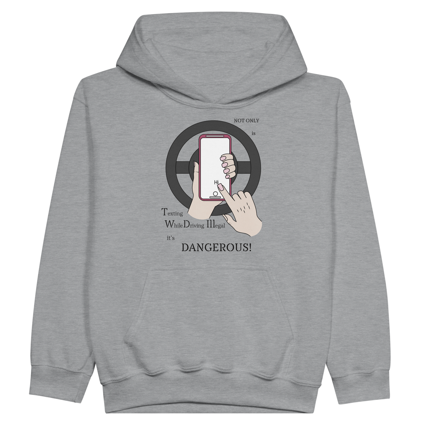 Classic Kids Pullover Hoodie - Texting While Driving Is Dangerous