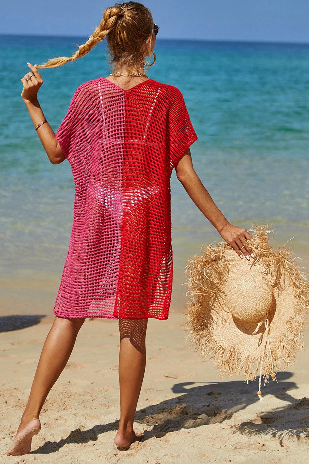 Openwork Contrast Slit Knit Cover