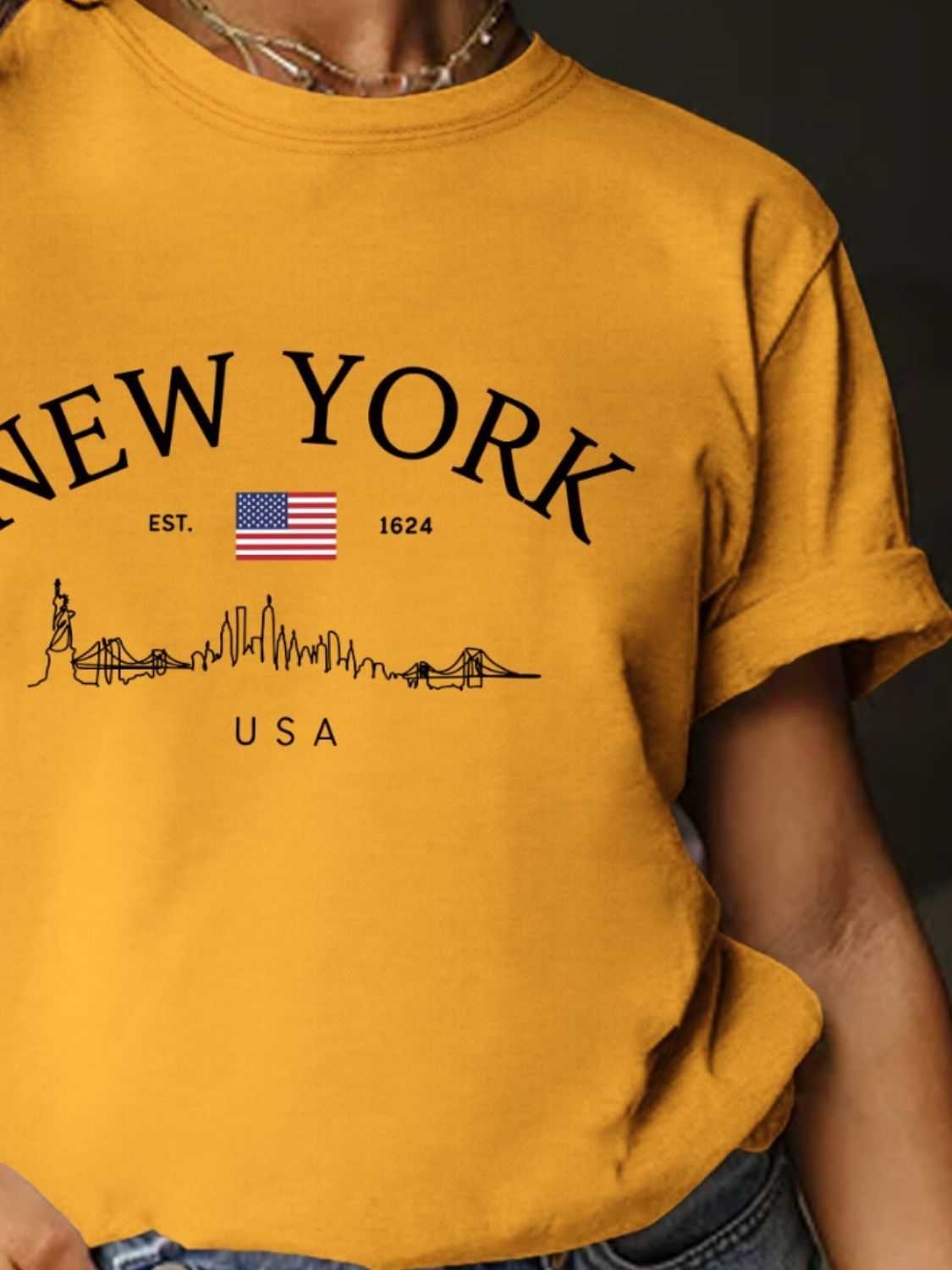 Full Size Letter Graphic Round Neck Short Sleeve