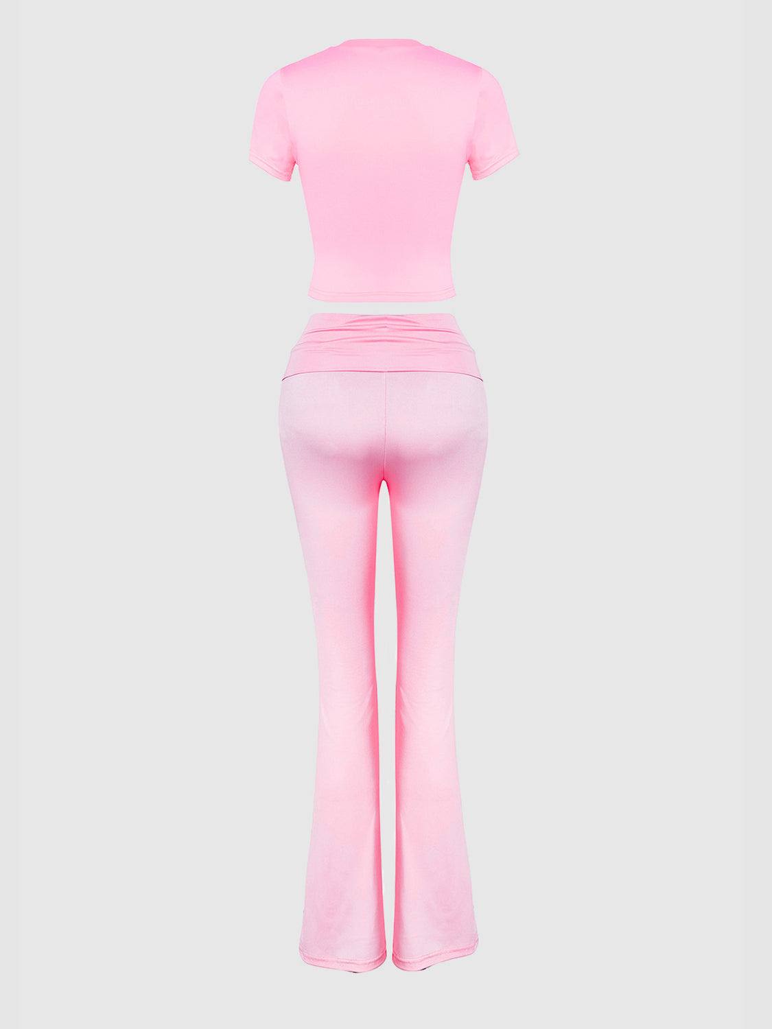 Round Neck Short Sleeve Top and Pants Set