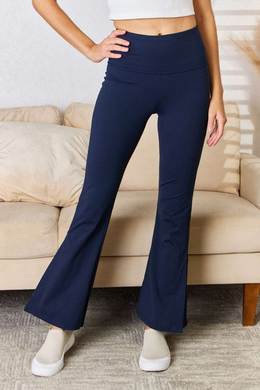 Full Size Wide Waistband Slit Flare Pants