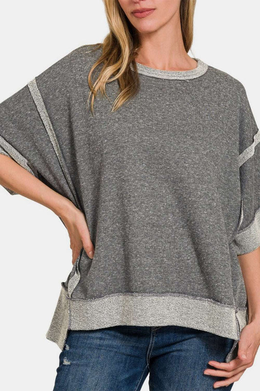 Zenana Contrast Trim Drop Shoulder