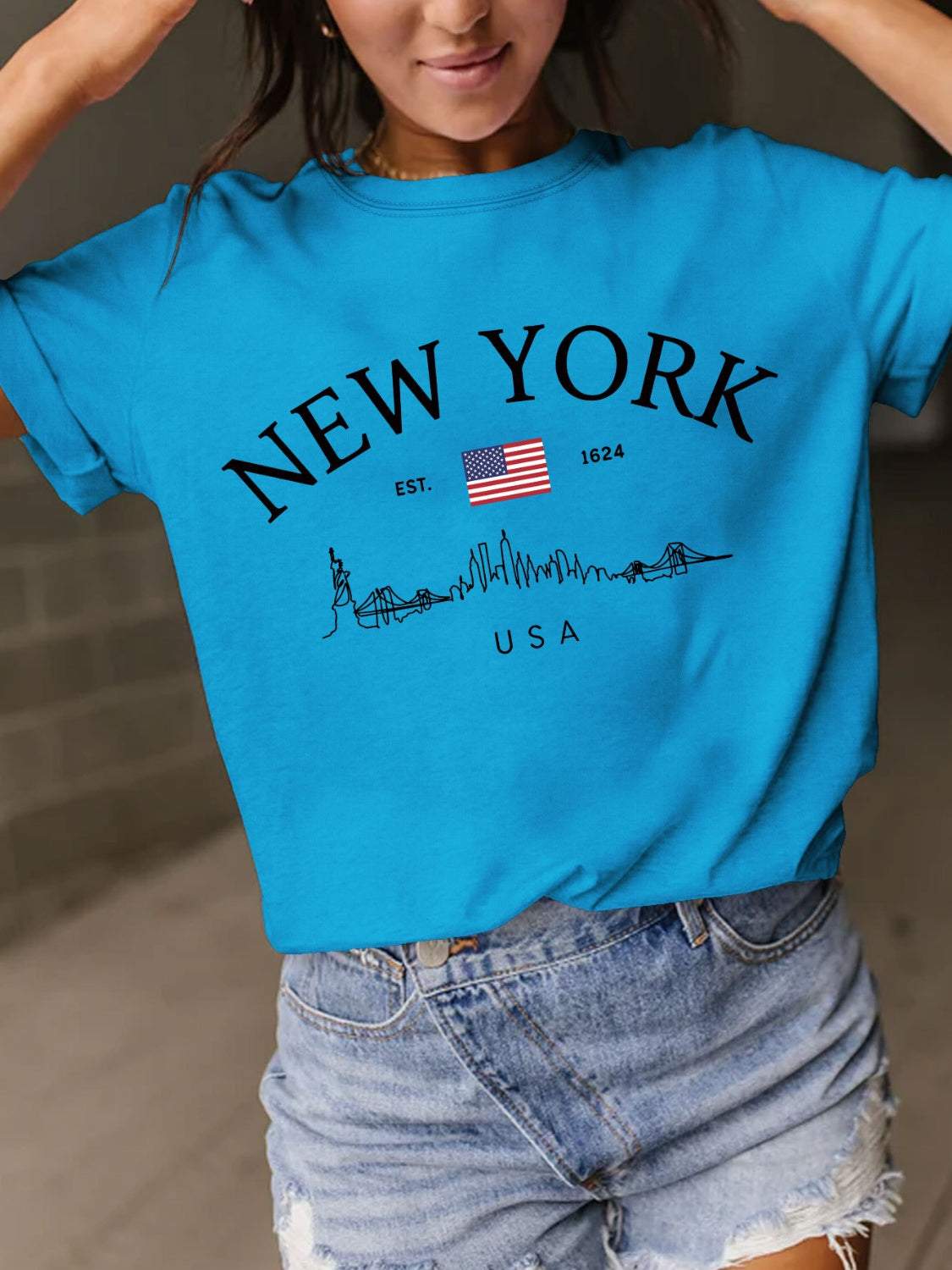 Full Size Letter Graphic Round Neck Short Sleeve