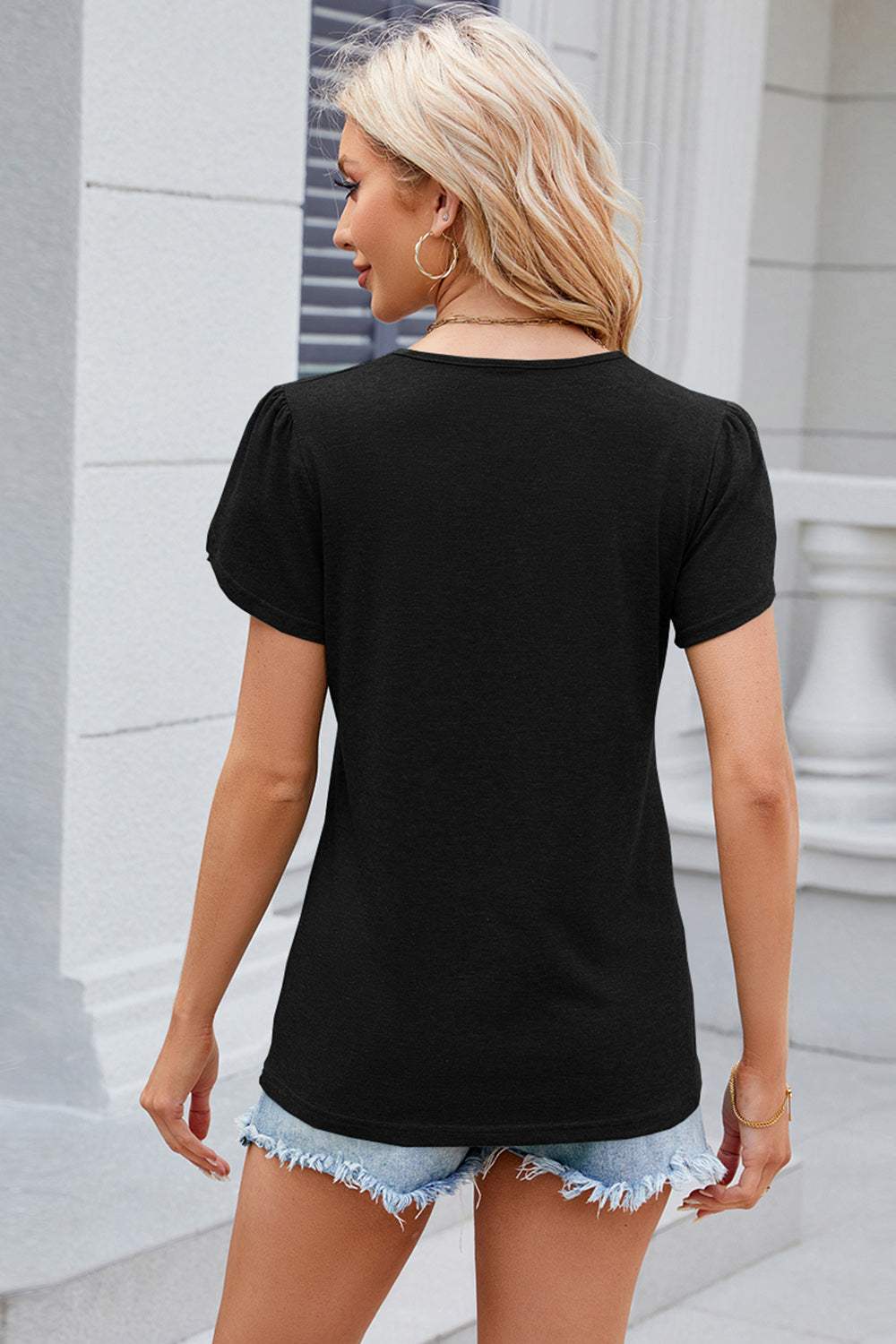 -Neck Petal Sleeve