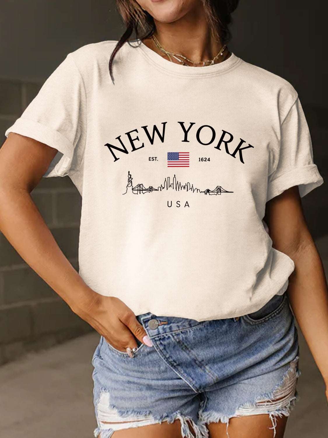 Full Size Letter Graphic Round Neck Short Sleeve