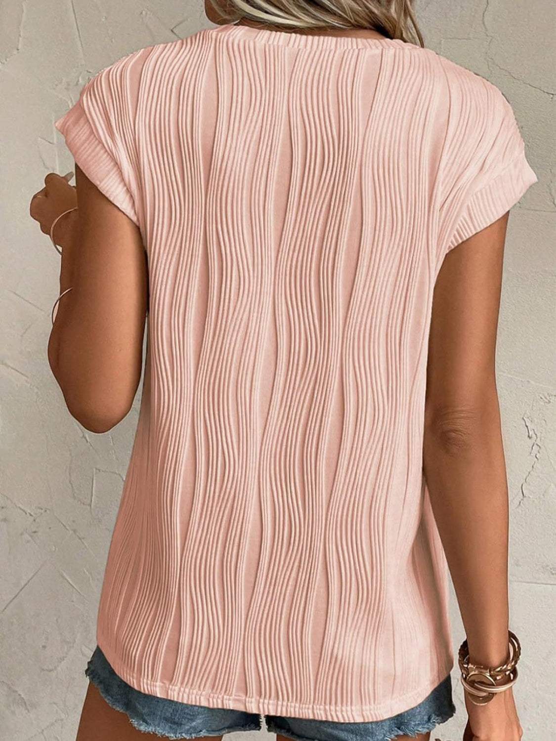 Textured Round Neck Cap Sleeve