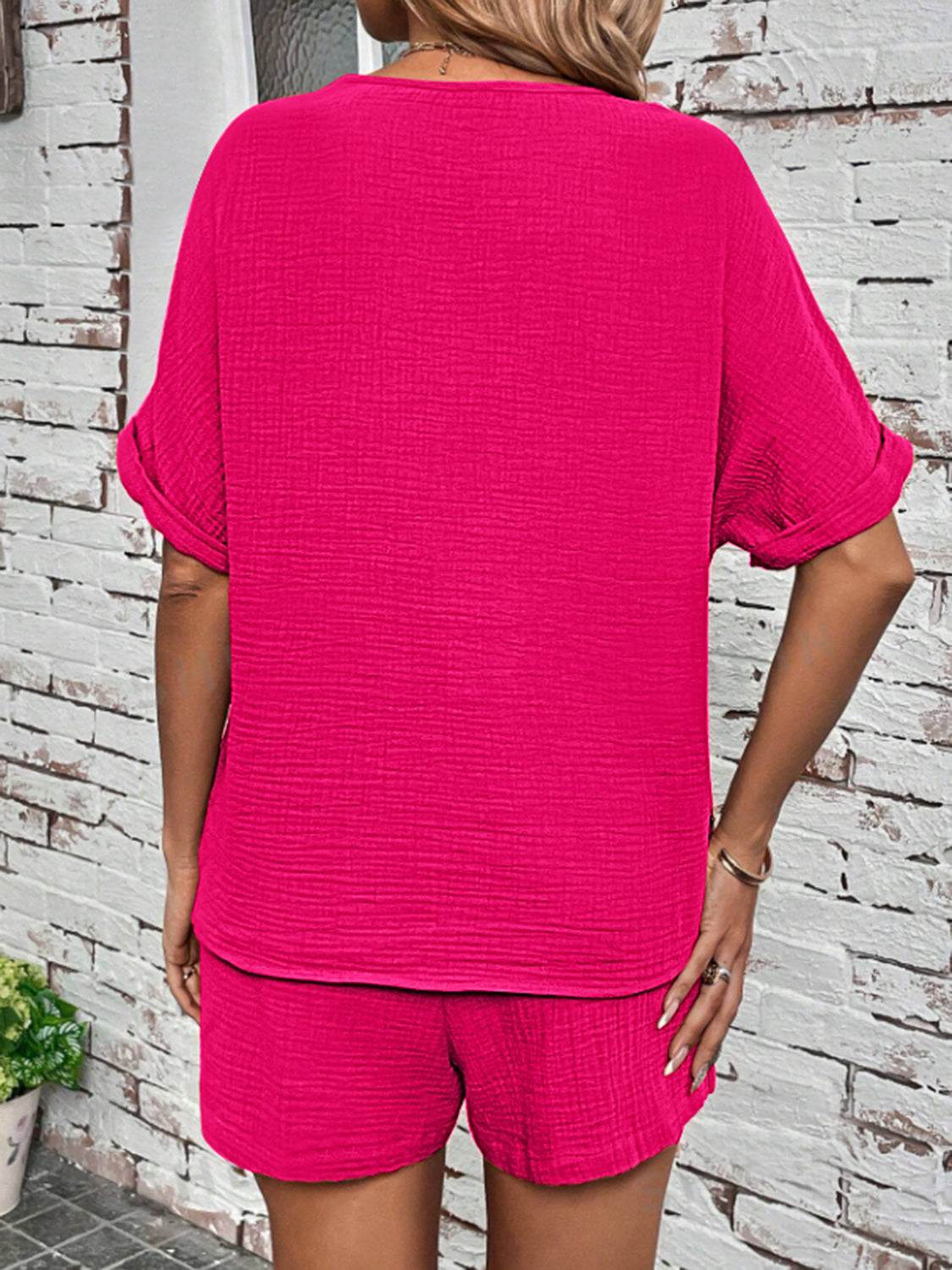 Notched Half Sleeve Top