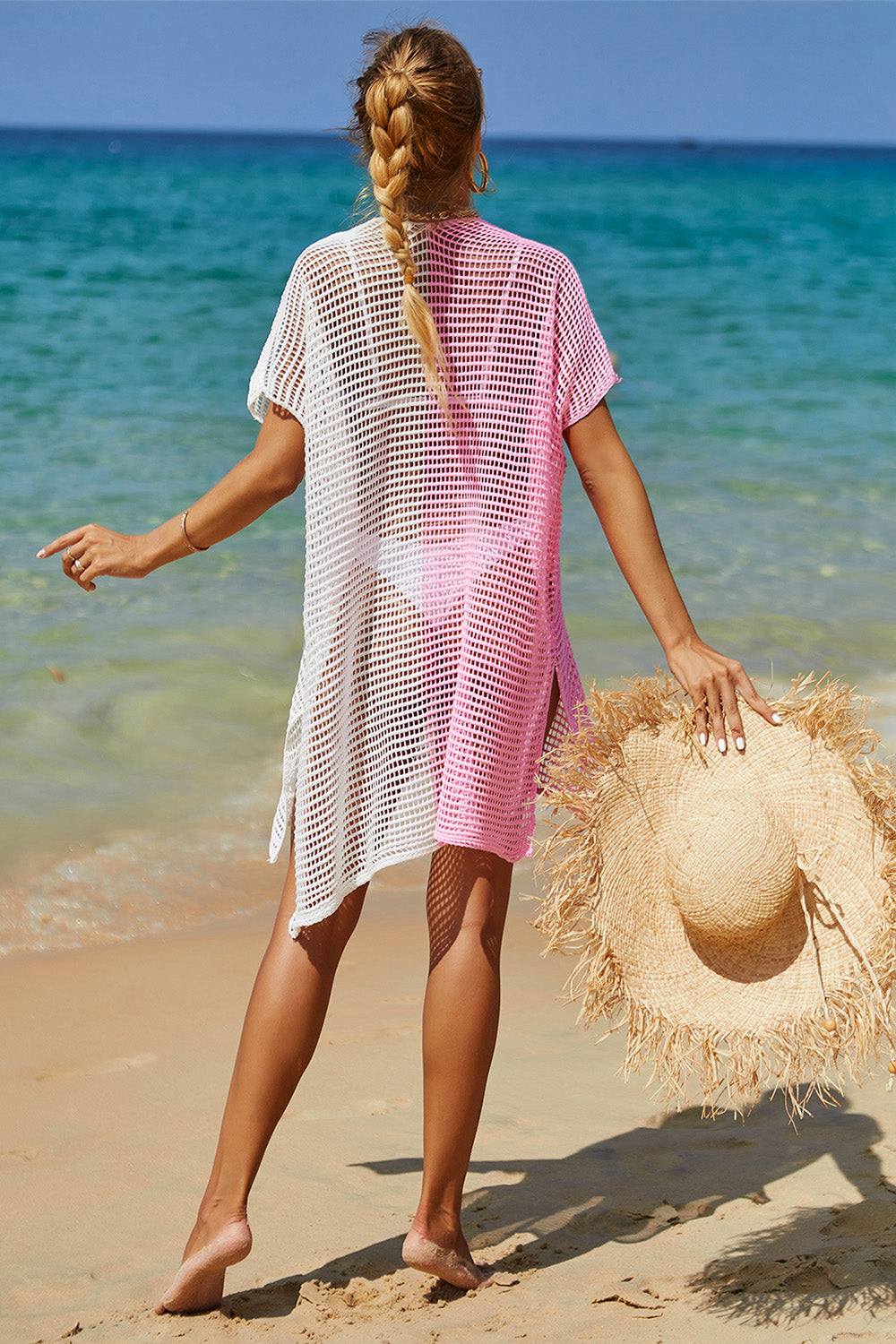 Openwork Contrast Slit Knit Cover