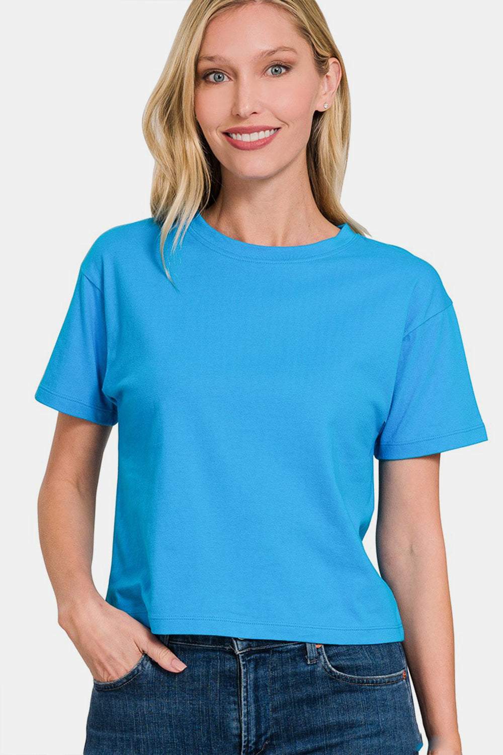 Zenana Round Neck Short Sleeve Cropped